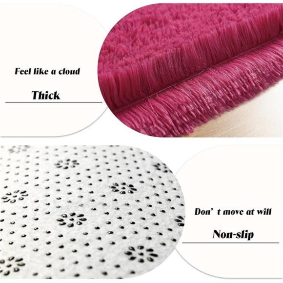 Soft Shag Runner Rug for Bedroom, 2x6 Feet Fluffy Rugs with Non-Slip, Rose Red - Picture 4 of 6